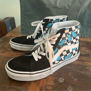 VANS Black and white and blue checkered hightop 7.5